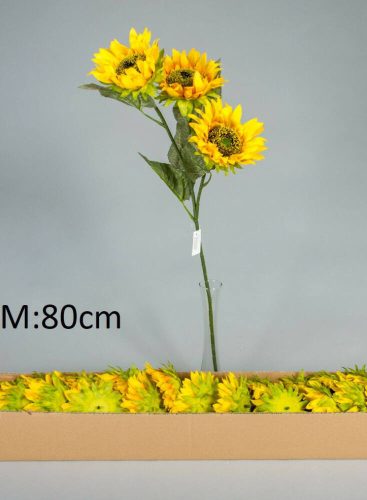 Napraforgó ág 3 fejes selyemvirág szálas 80 cm