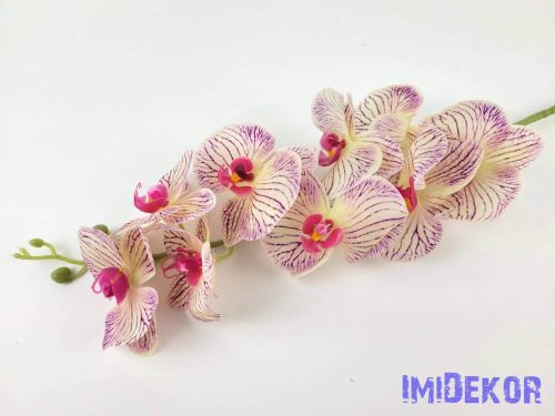 Gumis élethű phalaenopsis orchidea ág 100 cm - Krém-Lila Cirmos