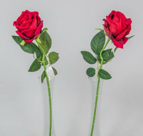 Bársony rózsa élethű szálas selyemvirág 51 cm vörös piros