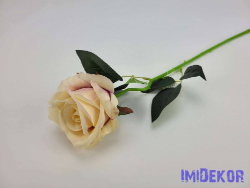 Élethű rózsa szálas selyemvirág 51 cm - Krém-Világoslila