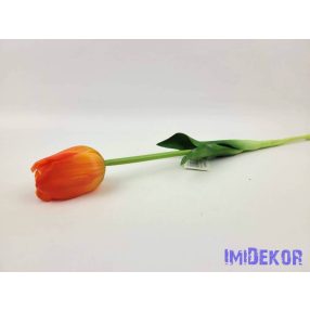   Tulipán gumi szálas élethű szár + levél 45 cm - Piruló Narancs