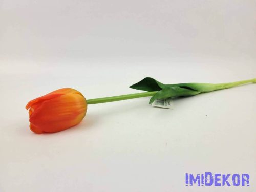 Tulipán gumi szálas élethű szár + levél 45 cm - Piruló Narancs