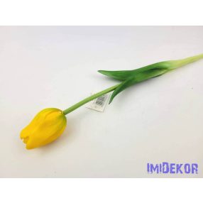 Tulipán gumi szálas élethű szár + levél 45 cm - Sárga