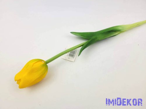 Tulipán gumi szálas élethű szár + levél 45 cm - Sárga