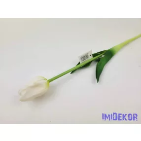 Tulipán gumi szálas élethű szár + levél 45 cm - Fehér