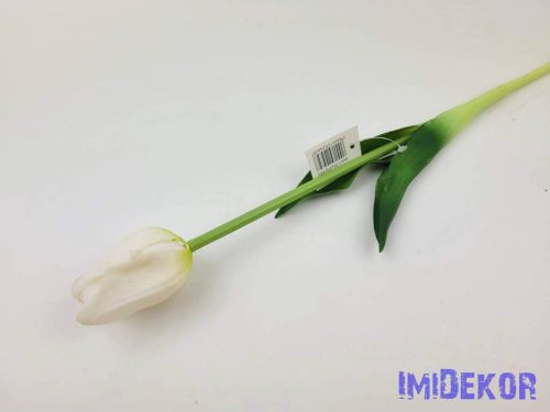 Tulipán gumi szálas élethű szár + levél 45 cm - Fehér
