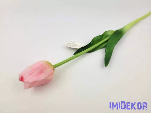 Tulipán gumi szálas élethű szár + levél 45 cm - Világos Rózsaszín