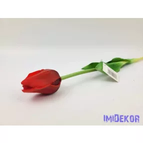 Tulipán gumi szálas élethű szár + levél 45 cm - Piros