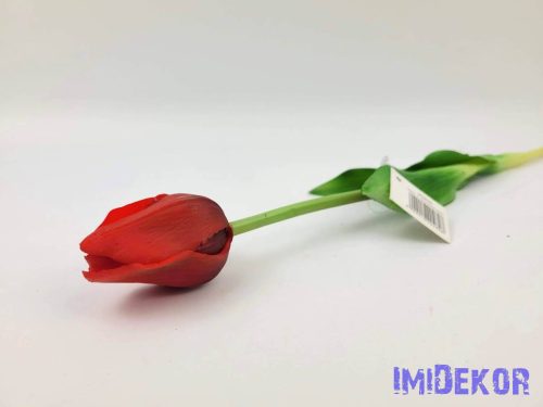 Tulipán gumi szálas élethű szár + levél 45 cm - Piros