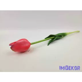   Tulipán gumi szálas élethű szár + levél 45 cm - Erős Rózsaszín