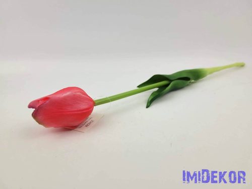 Tulipán gumi szálas élethű szár + levél 45 cm - Erős Rózsaszín