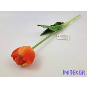   Tulipán kerek gumi szálas élethű szár + levél 39 cm - Narancs