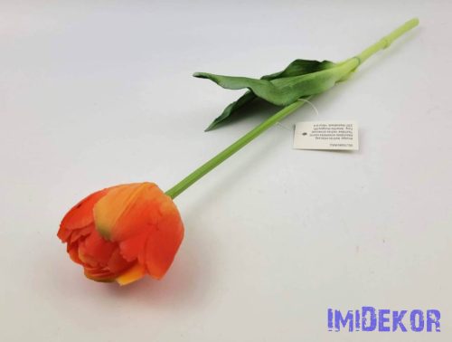Tulipán kerek gumi szálas élethű szár + levél 39 cm - Narancs