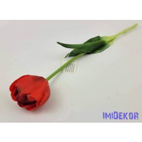   Tulipán kerek gumi szálas élethű szár + levél 39 cm - Piros