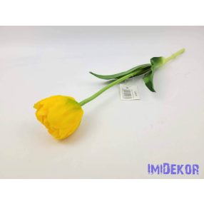   Tulipán kerek gumi szálas élethű szár + levél 39 cm - Sárga