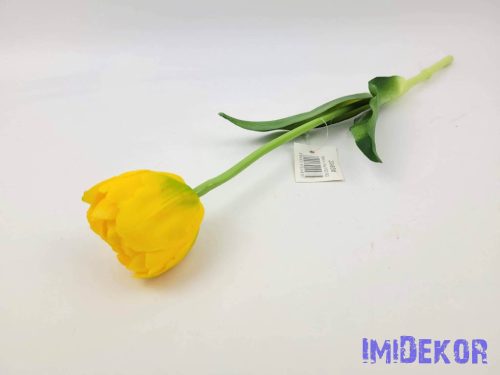 Tulipán kerek gumi szálas élethű szár + levél 39 cm - Sárga