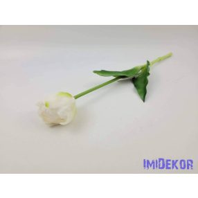   Tulipán kerek gumi szálas élethű szár + levél 39 cm - Zöldes Fehér
