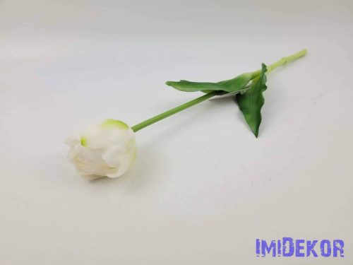Tulipán kerek gumi szálas élethű szár + levél 39 cm - Zöldes Fehér