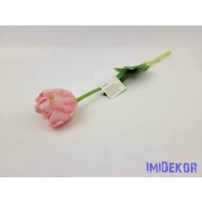   Tulipán kerek gumi szálas élethű szár + levél 39 cm - Világos Rózsaszín