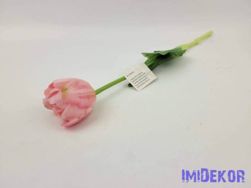 Tulipán kerek gumi szálas élethű szár + levél 39 cm - Világos Rózsaszín