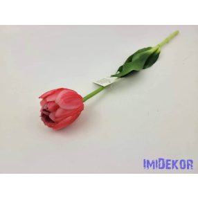   Tulipán kerek gumi szálas élethű szár + levél 39 cm - Erős Rózsaszín