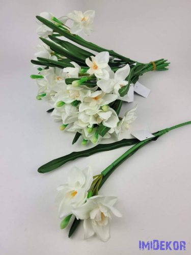 Nárcisz 3 fejes szálas selyemvirág 34cm - Fehér