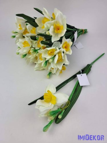 Nárcisz 3 fejes szálas selyemvirág 34cm - Fehér-Sárga