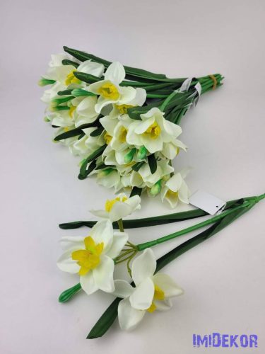 Nárcisz 3 fejes szálas selyemvirág 34cm - Fehér-Halvány Sárga