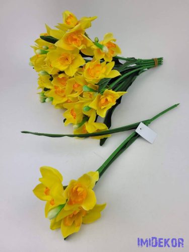Nárcisz 3 fejes szálas selyemvirág 34cm - Piruló Sárga