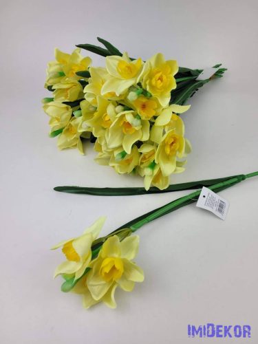 Nárcisz 3 fejes szálas selyemvirág 34cm - Halvány Sárga