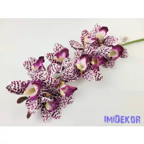   Gumis cymbidium 10 fejes orchidea ág 75 cm - Fehér--Lila Pöttyös