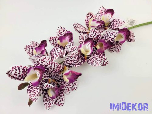 Gumis cymbidium 10 fejes orchidea ág 75 cm - Fehér--Lila Pöttyös