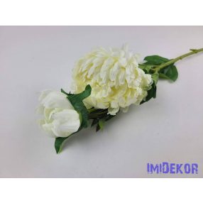 Krizantém selyemvirág ág 1fej+1bimbó 67cm - Krém