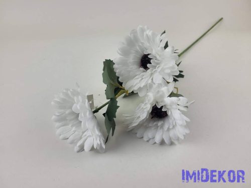 Gerbera 3 fejes selyemvirág ág 61cm - Fehér
