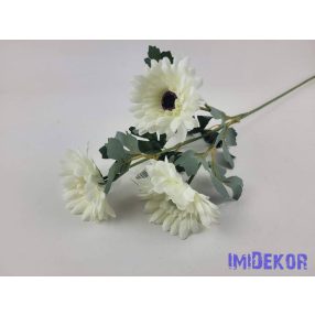 Gerbera 3 fejes selyemvirág ág 61cm - Törtfehér