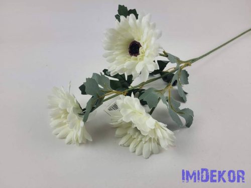 Gerbera 3 fejes selyemvirág ág 61cm - Törtfehér