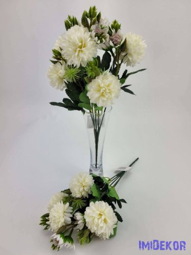 Krizantém 5v selyem csokor 33cm - Krém