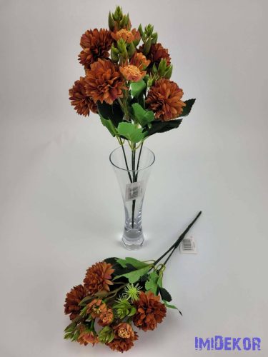 Krizantém 5v selyem csokor 33cm - Őszi Narancs