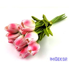 Tulipán 10 szálas gumi köteg 34 cm - Fehér-Rózsaszín