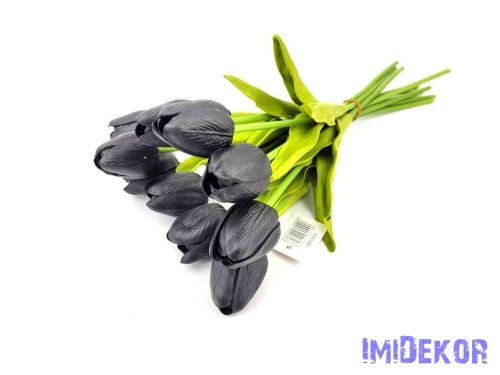 Tulipán 10 szálas gumi köteg 34 cm - Fekete