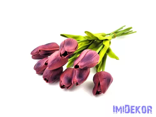 Tulipán 10 szálas gumi köteg 34 cm - Bordó