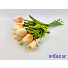 Tulipán 10 szálas gumi köteg 34 cm - Krém-Narancs