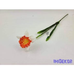 Nárcisz szálas selyemvirág 45 cm - Fehér-Narancsos