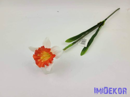 Nárcisz szálas selyemvirág 45 cm - Fehér-Narancsos