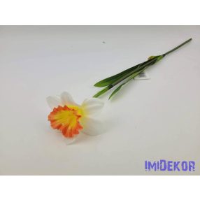   Nárcisz szálas selyemvirág 45 cm - Fehér-Világos Narancsos