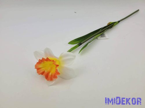 Nárcisz szálas selyemvirág 45 cm - Fehér-Világos Narancsos