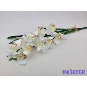 Gumis mű cymbidium orchidea levéllel 54cm - Fehér