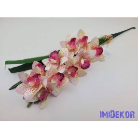   Gumis mű cymbidium orchidea levéllel 54cm - Rózsaszín Foltos
