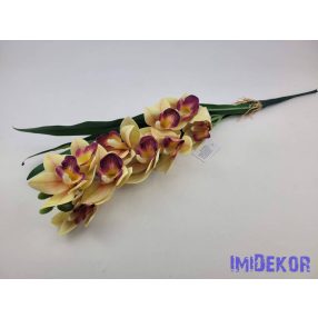 Gumis mű cymbidium orchidea levéllel 54cm - Krém