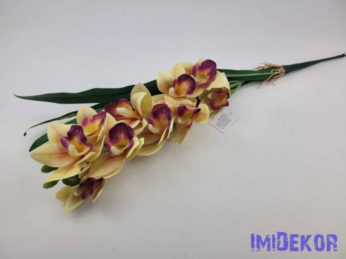 Gumis mű cymbidium orchidea levéllel 54cm - Krém